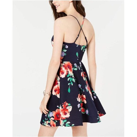 Sequin Hearts Womens Ruffled Floral Fit + Flare Cocktail Dress Black Red Size 13 - Picture 3 of 4